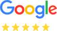 A google logo with five stars in front of it.