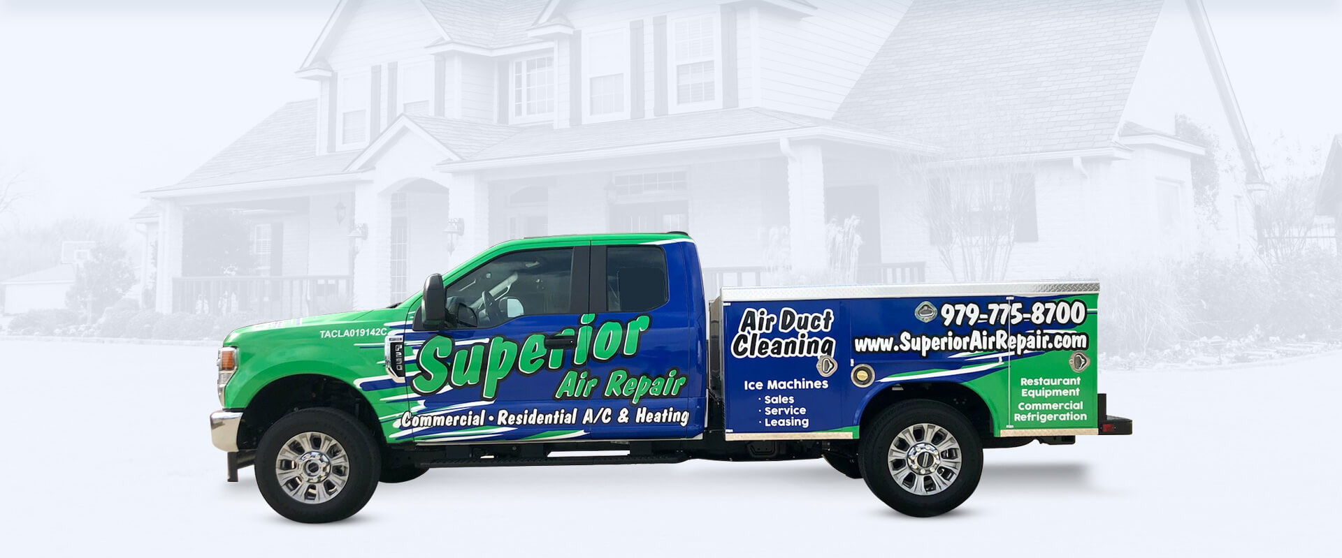 A truck with the words " super-ior air repair & cleaning " on it.