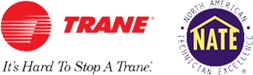 A crane logo with the words " shop at trane ".
